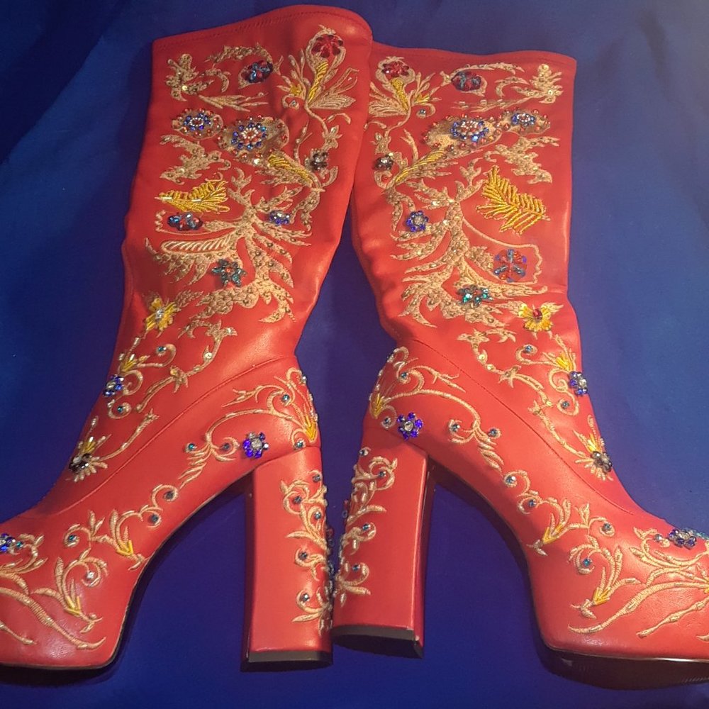 AZALEA WANG ALL ABOUT THE FLASHY HAND BEADED CHUNKY BOOT IN RED( BRAND NEW!!!!! - Picture 9 of 9